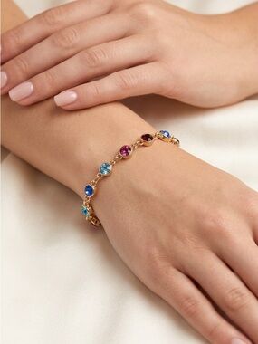 Gold Multi-Stone Tennis Bracelet - Colorful Crystal Link Bracelet